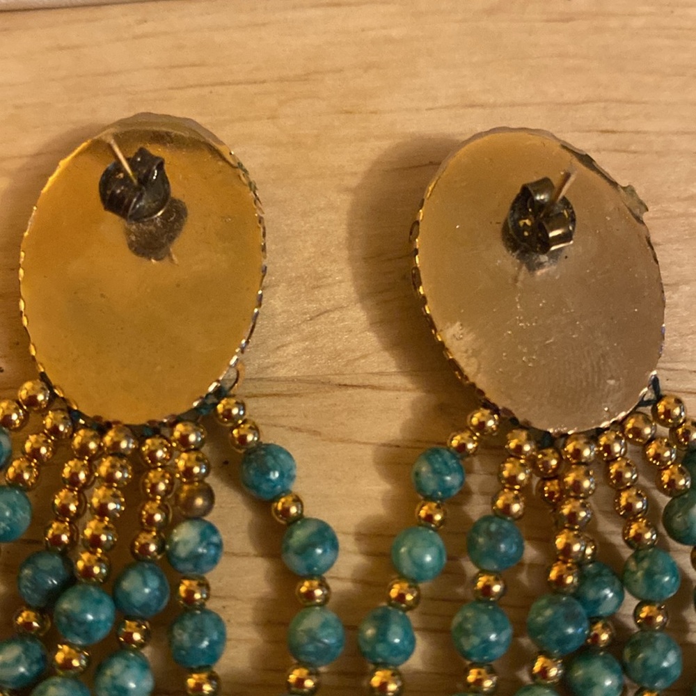 Elegant Turquoise and Gold Dangle pierce Earrings - Picture 5 of 6